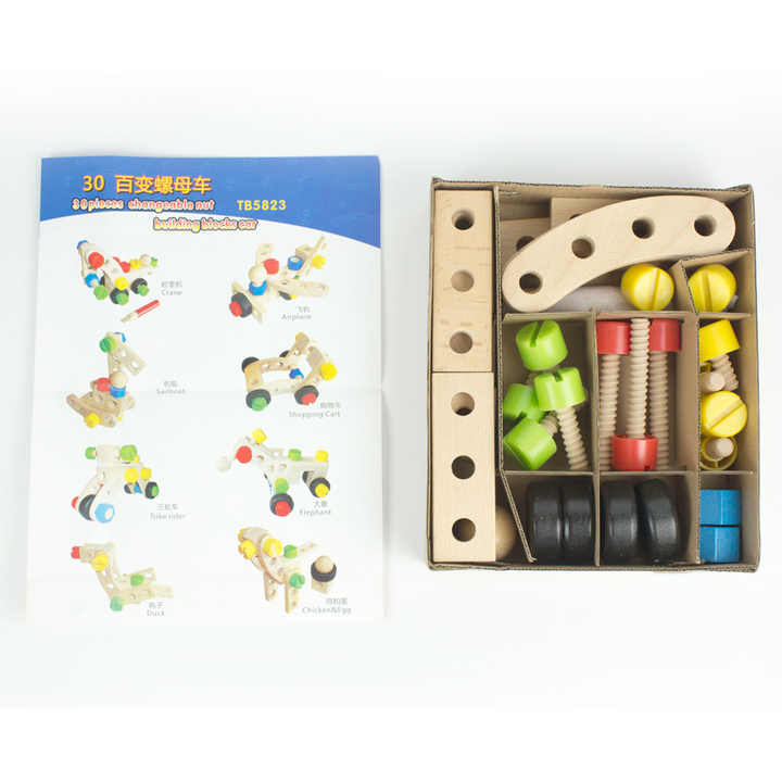 31-Piece Wooden Nuts & Bolts DIY Construction Set for Kids – Build & Create Different Vehicles and Shapes