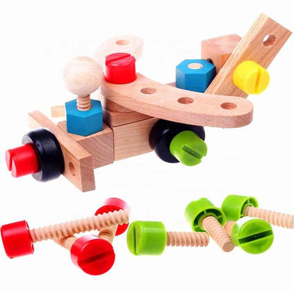 31-Piece Wooden Nuts & Bolts DIY Construction Set for Kids – Build & Create Different Vehicles and Shapes