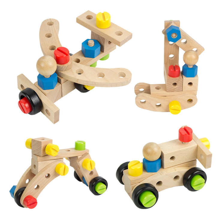 31-Piece Wooden Nuts & Bolts DIY Construction Set for Kids – Build & Create Different Vehicles and Shapes