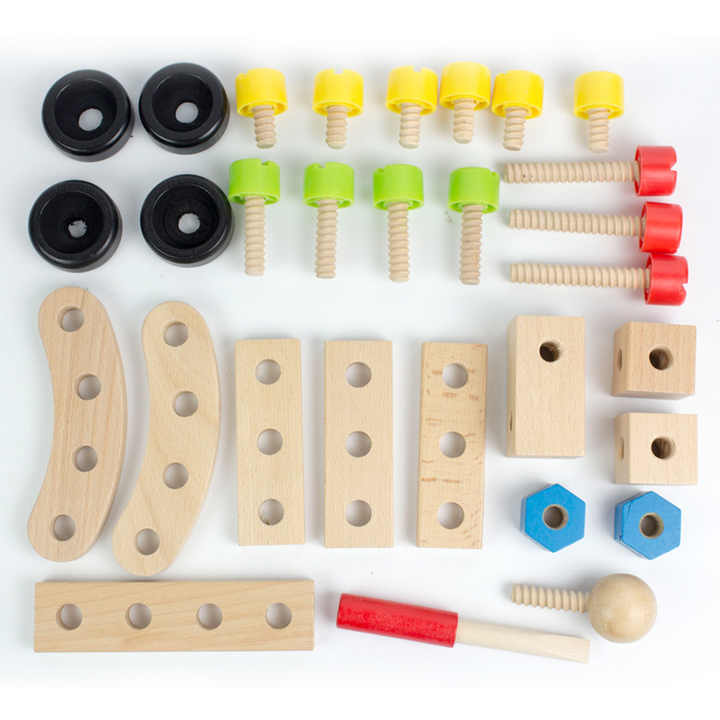 31-Piece Wooden Nuts & Bolts DIY Construction Set for Kids – Build & Create Different Vehicles and Shapes