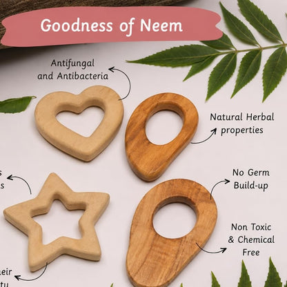 Natural Neem Wood Teether for Babies 3+ Months  |  Random Design Will Sent
