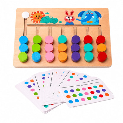 Wooden Colour Matching Puzzle Game – Montessori Colour Sorting & Pattern Matching Board | 10 Challenge Cards