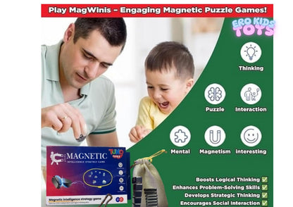 Magnetic Strategy Game for Kids & Adults with 20 Super Strong Hematite Magnets & Lanyar Rope