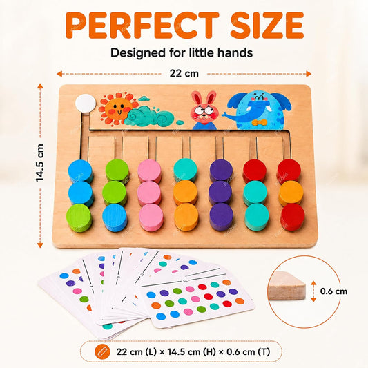 Wooden Colour Matching Puzzle Game – Montessori Colour Sorting & Pattern Matching Board | 10 Challenge Cards