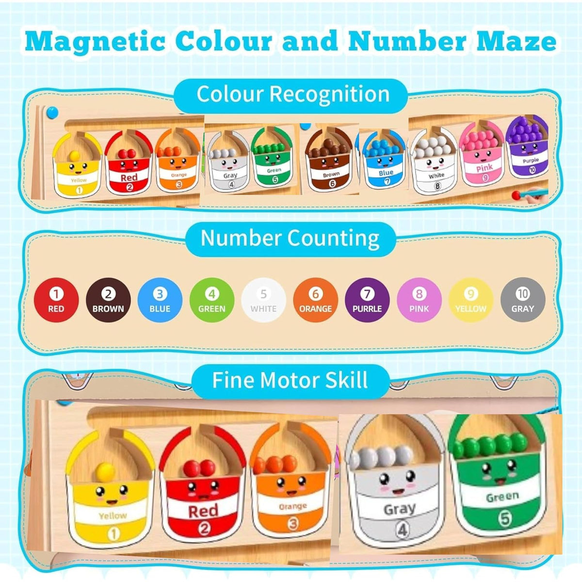 Color Classification Magnetic Counting & Color Matching Board for Kids