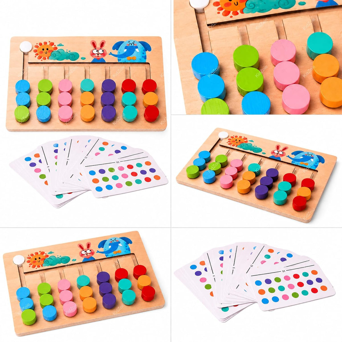 Wooden Colour Matching Puzzle Game – Montessori Colour Sorting & Pattern Matching Board | 10 Challenge Cards