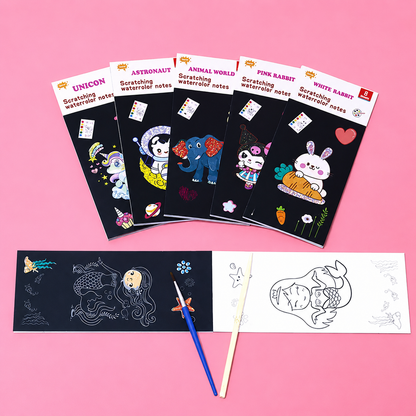 2 in 1 Magical Scratch Art Book Plus Water Coloring Book/ Random Theme Will Sent