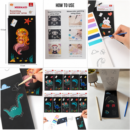 2 in 1 Magical Scratch Art Book Plus Water Coloring Book/ Random Theme Will Sent