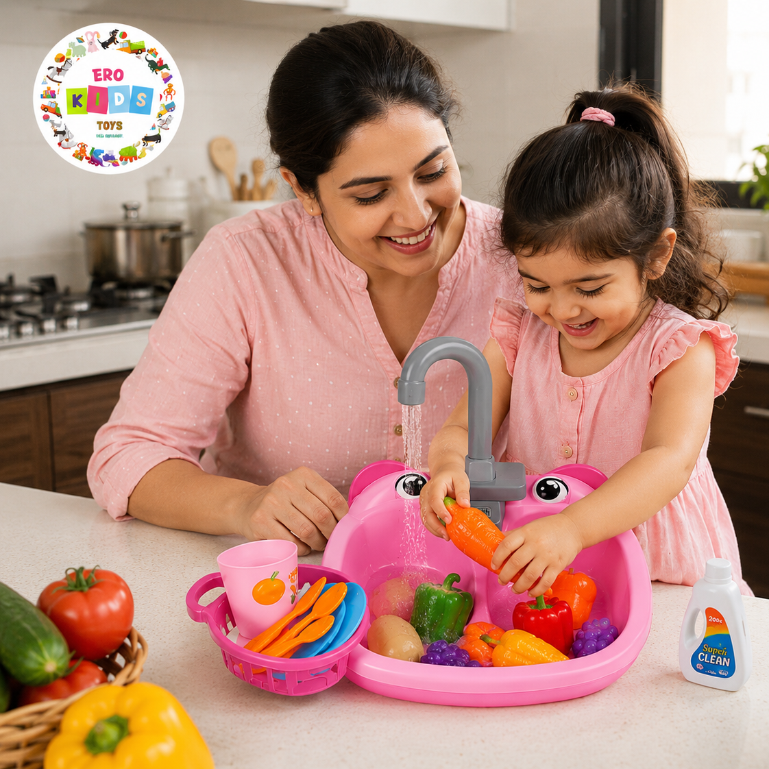 Kids Kitchen Sink Playset – Pretend Cooking & Washing Toy