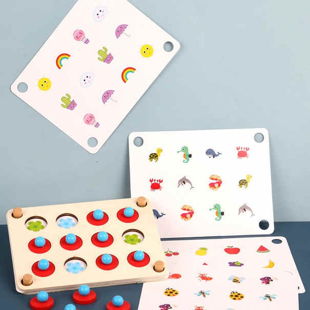 Wooden Memory Match Pictures Chess Game - Montessori Game