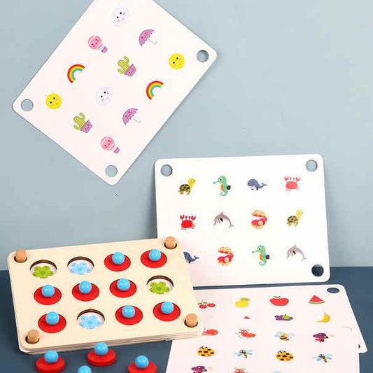 Wooden Memory Match Pictures Chess Game - Montessori Game