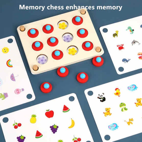 Wooden Memory Match Pictures Chess Game - Montessori Game