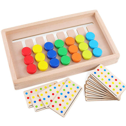 Wooden Colour Matching Puzzle Game – Montessori Colour Sorting & Pattern Matching Board | 10 Challenge Cards