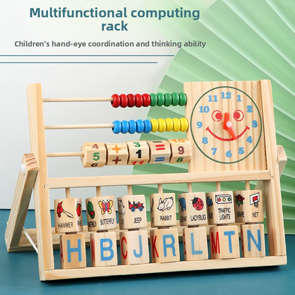 Wooden Multipurpose Learning Stand – Math, Clock & Alphabet Educational Toy