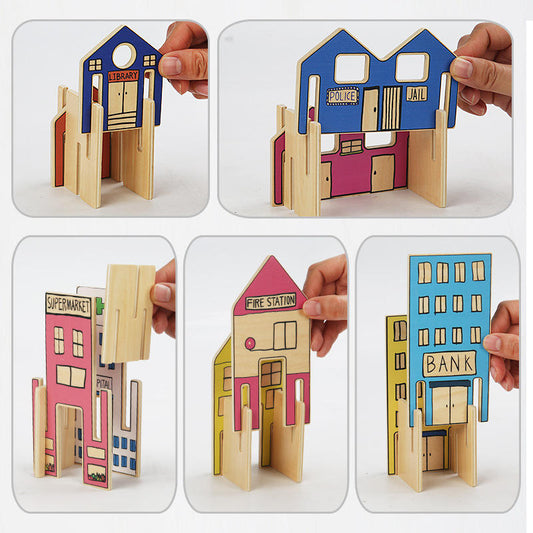 Wooden Construction Town Set for Kids – DIY Building & Assembly Toy