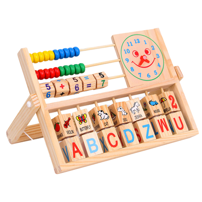 Wooden Multipurpose Learning Stand – Math, Clock & Alphabet Educational Toy