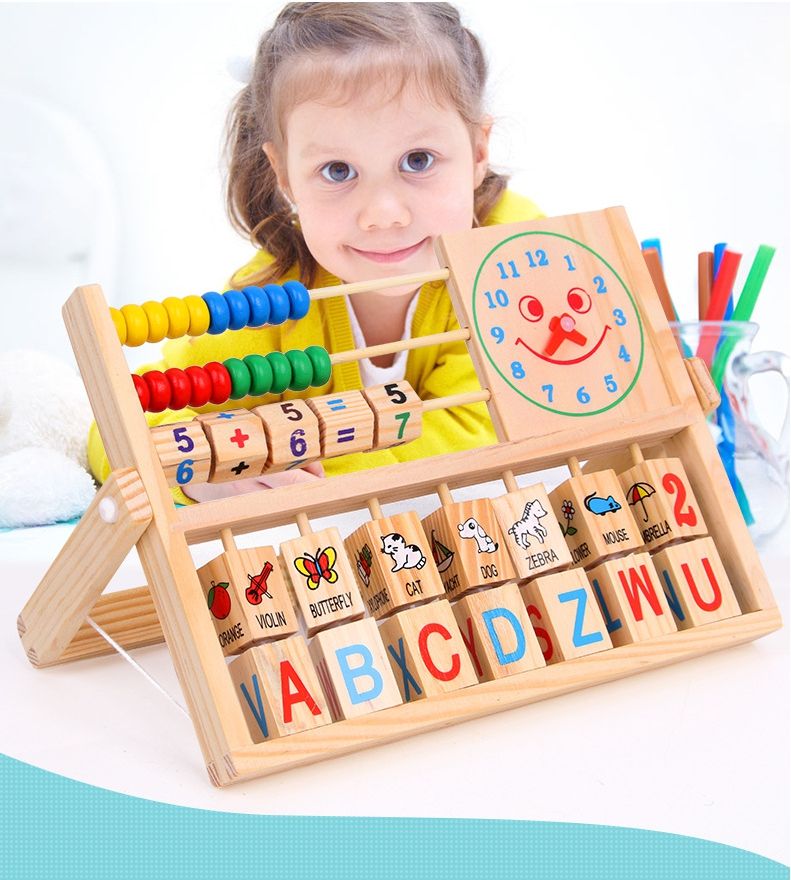 Wooden Multipurpose Learning Stand – Math, Clock & Alphabet Educational Toy