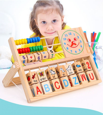 Wooden Multipurpose Learning Stand – Math, Clock & Alphabet Educational Toy