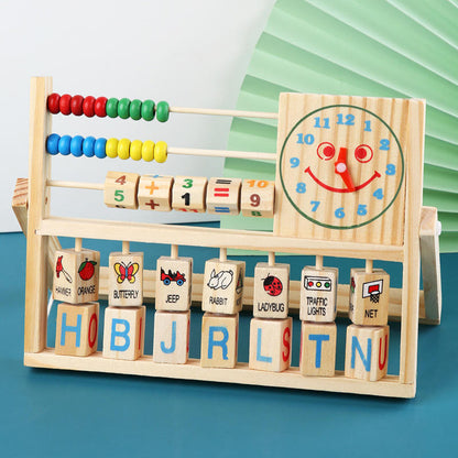 Wooden Multipurpose Learning Stand – Math, Clock & Alphabet Educational Toy