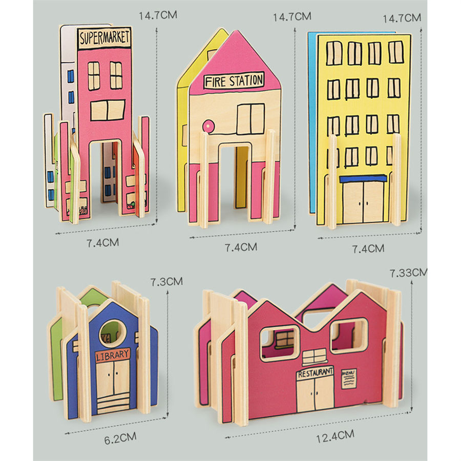 Wooden Construction Town Set for Kids – DIY Building & Assembly Toy