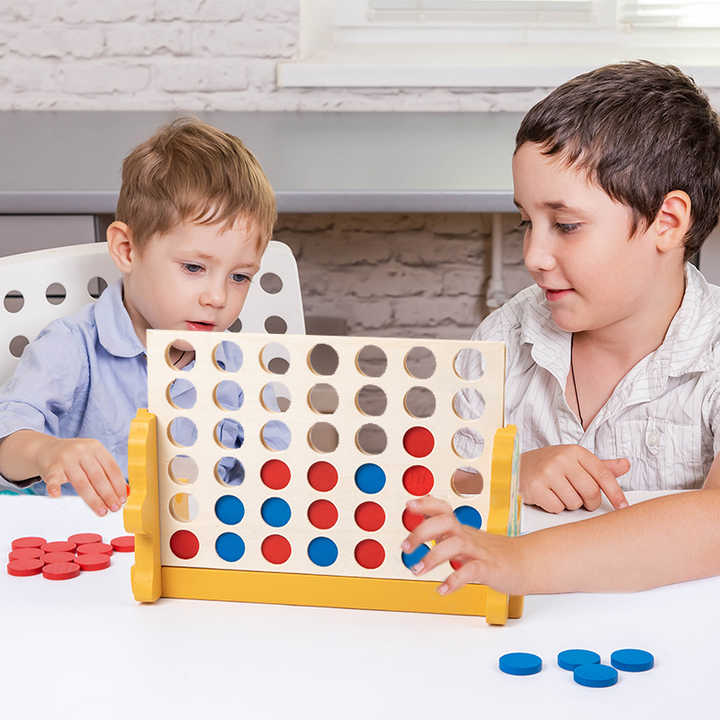 Wooden Connect 4 Board Game for Kids & Family | Strategy Thinking Puzzle Toy