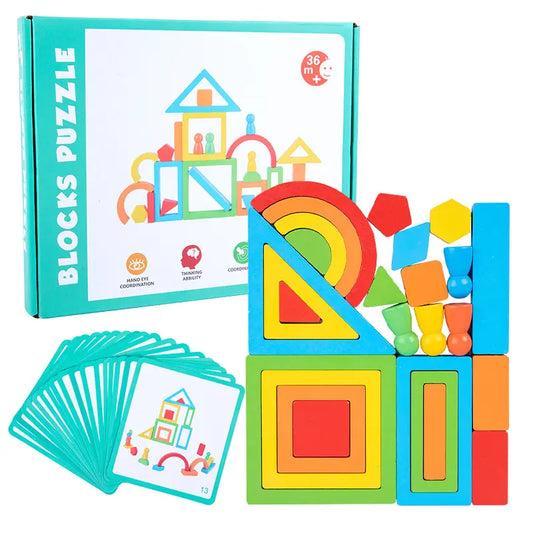 Wooden Building Blocks Set for Kids – Creative Construction Toy / 26-Piece