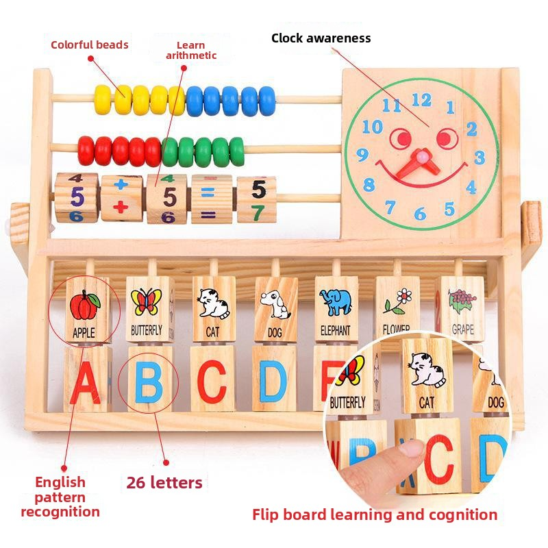 Wooden Multipurpose Learning Stand – Math, Clock & Alphabet Educational Toy