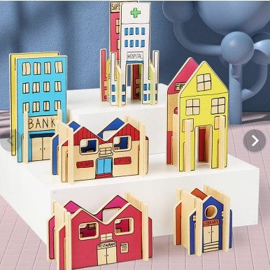 Wooden Construction Town Set for Kids – DIY Building & Assembly Toy