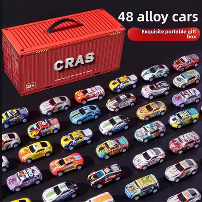 48-Piece Pull Back Racing Cars Set with Container Storage & Play Mat