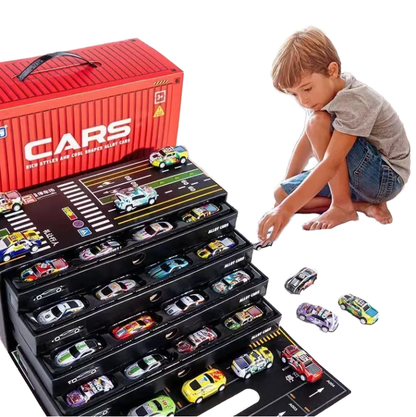 48-Piece Pull Back Racing Cars Set with Container Storage & Play Mat