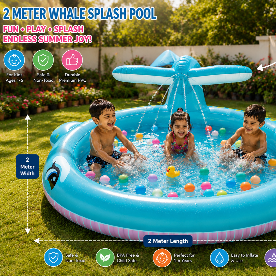 Kids Inflatable Swimming Pool with Sprayer | Large Outdoor Water Play Pool | Ages 3+
